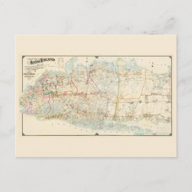 Postal Mapa de Long Island occidental y central de 1896 (Anverso)