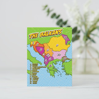 Postal Mapa de los Balcanes ilustrado con arte pop