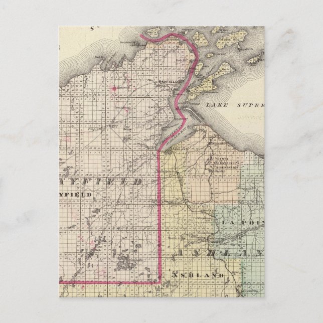 Postal Mapa de los condados de Ashland y Bayfield (Anverso)