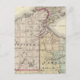 Postal Mapa de los condados de Ashland y Bayfield