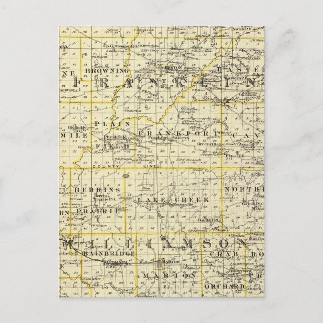 Postal Mapa de los condados de Franklin y Williamson (Anverso)