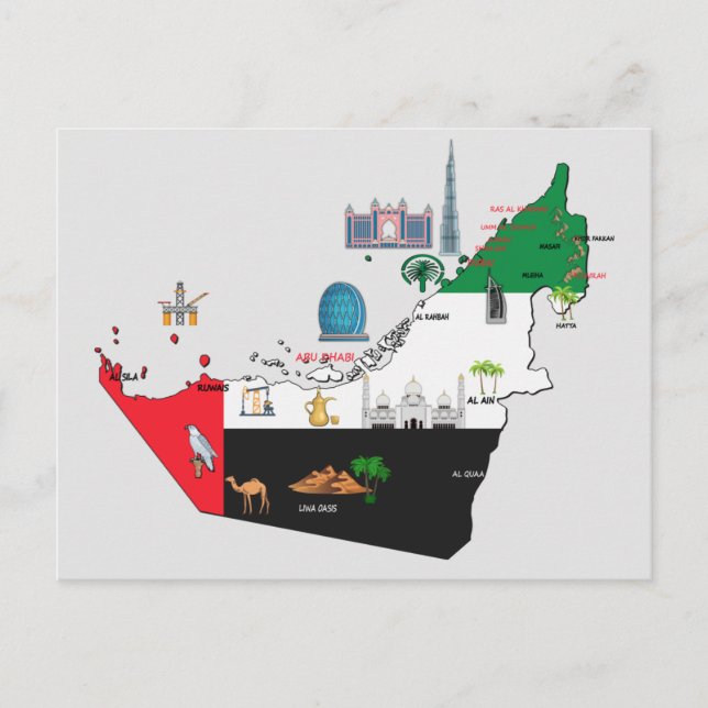 Postal Mapa de los Emiratos Árabes Unidos (Anverso)