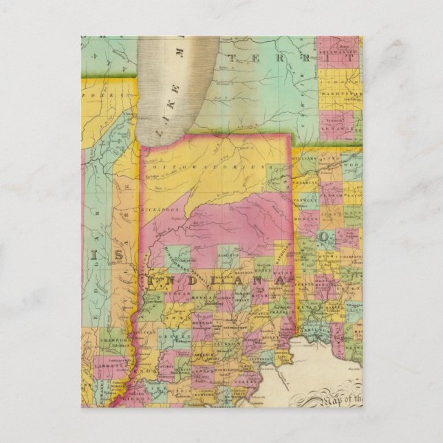 Postal Mapa de los estados de Ohio Indiana e Illinois (Anverso)