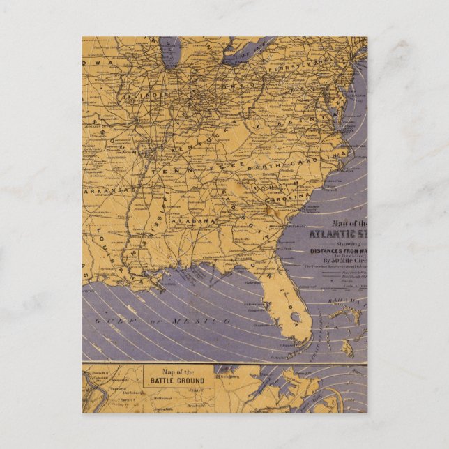 Postal Mapa de los Estados del Atlántico (Anverso)