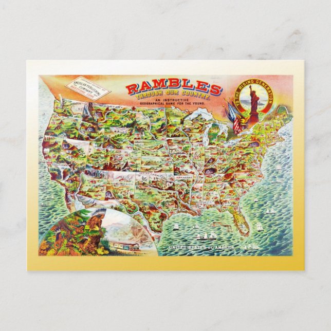 Postal Mapa de los Estados Unidos c1890 (Anverso)