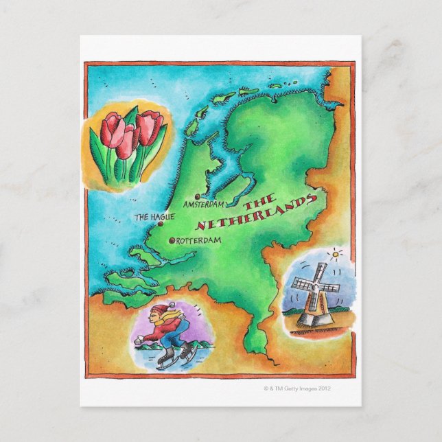 Postal Mapa de los Países Bajos (Anverso)