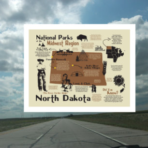 Postal Mapa de los Parques Nacionales de Dakota del Norte