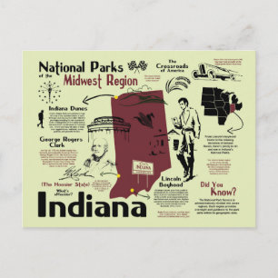 Postal Mapa de los Parques Nacionales de Indiana
