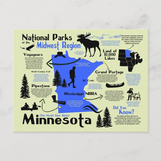 Postal Mapa de los parques nacionales de Minnesota (Anverso)