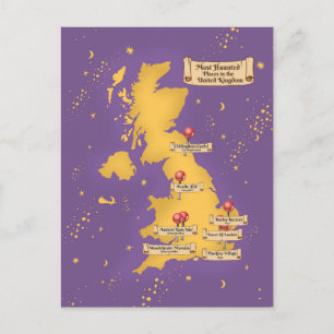 Postal Mapa de lugares más embrujados del Reino Unido.