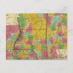 Postal Mapa de Luisiana, Misisipi y Alabama