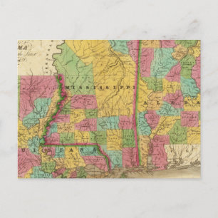 Postal Mapa de Luisiana Mississippi y Alabama