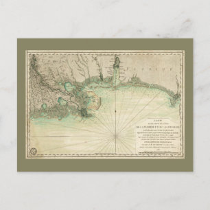 Postal Mapa de Luisiana y la Costa del Golfo de Florida (