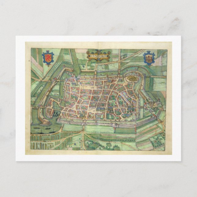 Postal mapa de Luneburg, de 'Civitates Orbis Terrarum' b (Anverso)