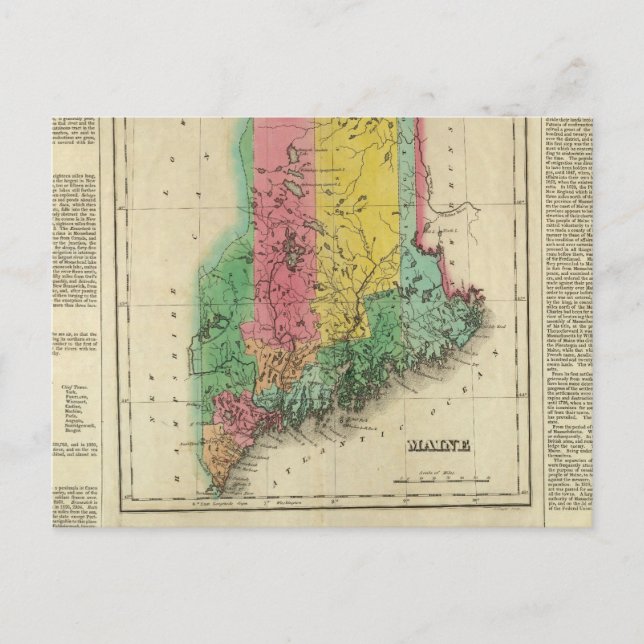 Postal Mapa De Maine (Anverso)