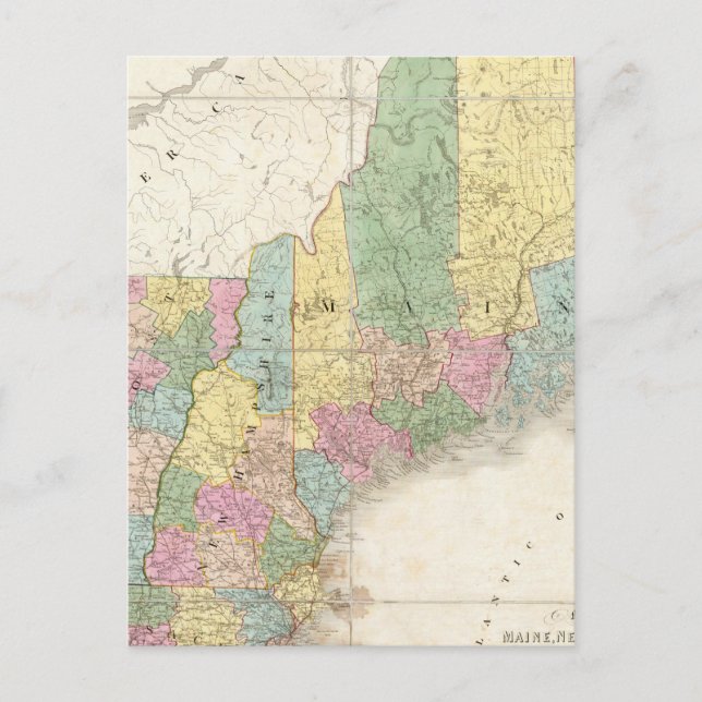 Postal Mapa de Maine, New Hampshire, Vermont (Anverso)