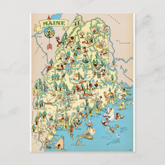 Postal Mapa de Maine Vintage (Anverso)
