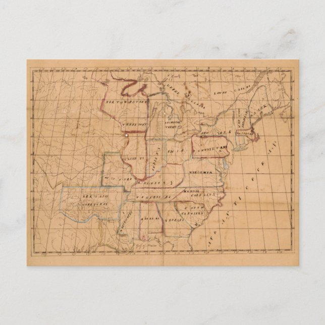 Postal Mapa de manuscritos de época de los Estados Unidos (Anverso)