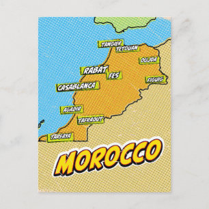 Postal Mapa de Marruecos ilustrado con arte pop