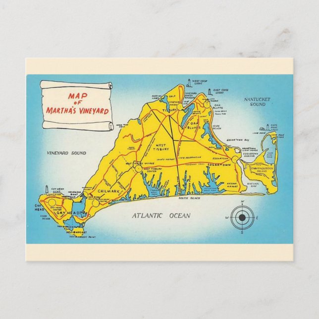 Postal Mapa de Martha's Vineyard  (Anverso)