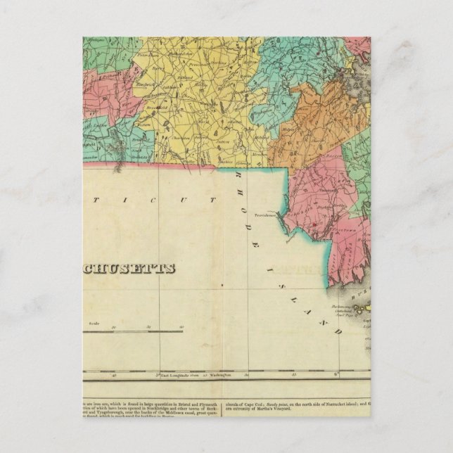 Postal Mapa De Massachusetts (Anverso)