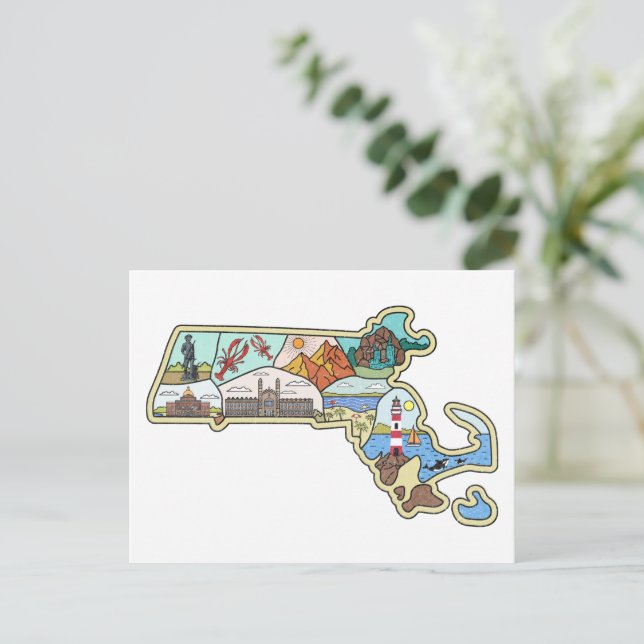 Postal Mapa de Massachusetts Boston Cape Cod Salem Souven (Anverso de pie)