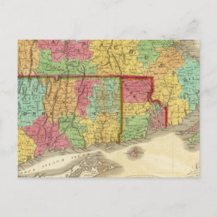 Postal Mapa de Massachusetts Connecticut y Rhode Island