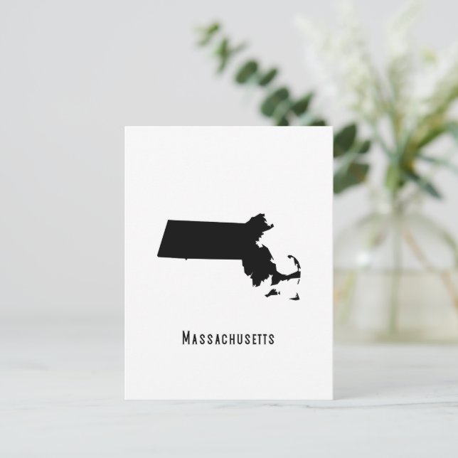 Postal Mapa de Massachusetts - Negro y blanco moderno (Anverso de pie)