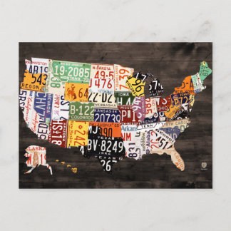 Postal Mapa de matrícula de USA Warm Colors Edition