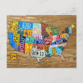 Postal Mapa de matrículas de EE.UU. Viajar 50 estados