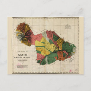 Postal Mapa de Maui, Isla de Hawái (1885)