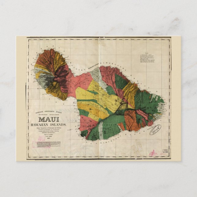 Postal Mapa de Maui, Isla de Hawái (1885) (Anverso)