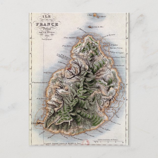 Postal Mapa de Mauricio, ilustracion 'Paul et Virginie' (Anverso)