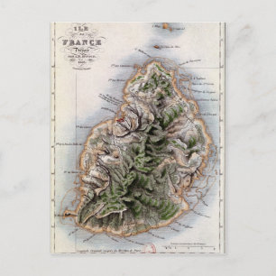Postal Mapa de Mauricio, ilustracion 'Paul et Virginie'