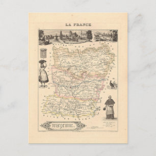 Postal Mapa de Mayenne, Francia, 1858
