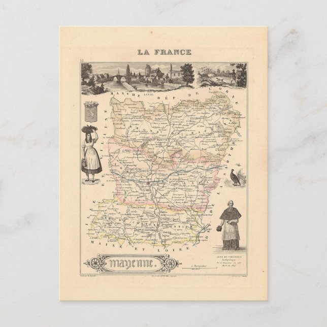 Postal Mapa de Mayenne, Francia, 1858 (Anverso)