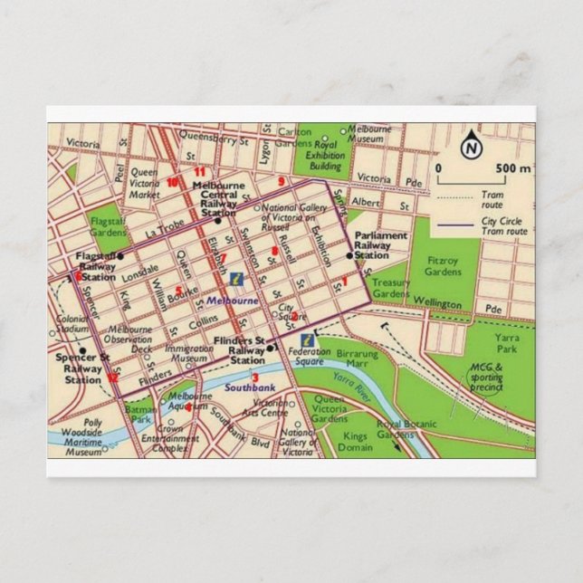 Postal mapa de melbourne city cbd (Anverso)