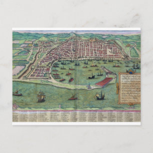 Postal Mapa de Messina, de 'Civitates Orbis Terrarum' por