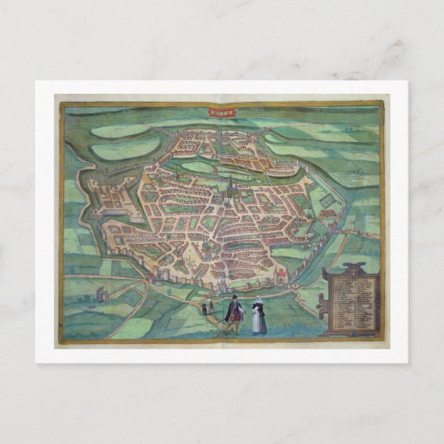 Postal Mapa de Metz, de 'Civitates Orbis Terrarum' por Ge (Anverso)
