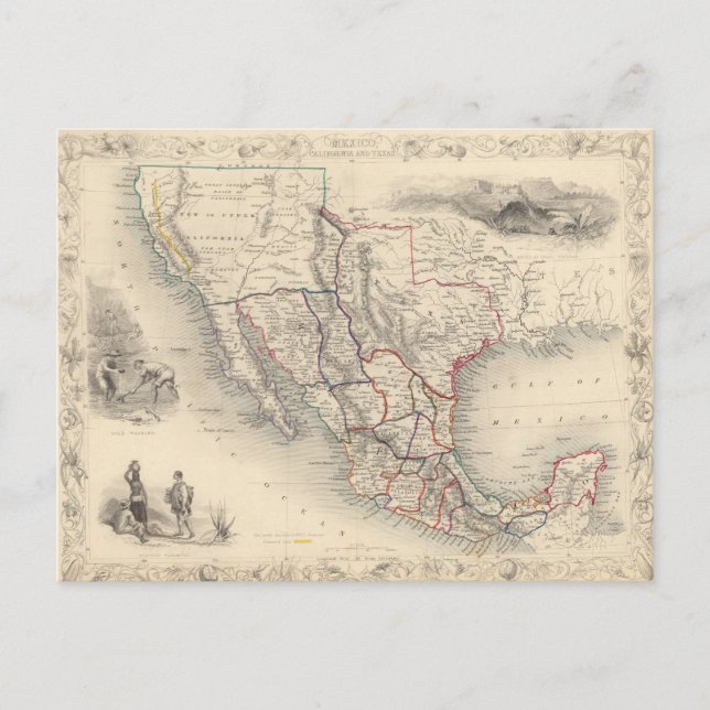 Postal Mapa de México, de California y de Tejas (Anverso)