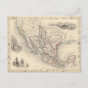 Postal Mapa de México, de California y de Tejas