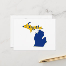Postal Mapa de Michigan con forma de palabra Arte Wolveri
