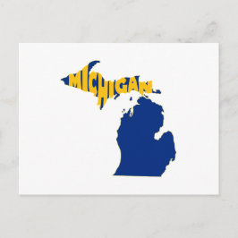 Postal Mapa de Michigan con forma de palabra Arte Wolveri