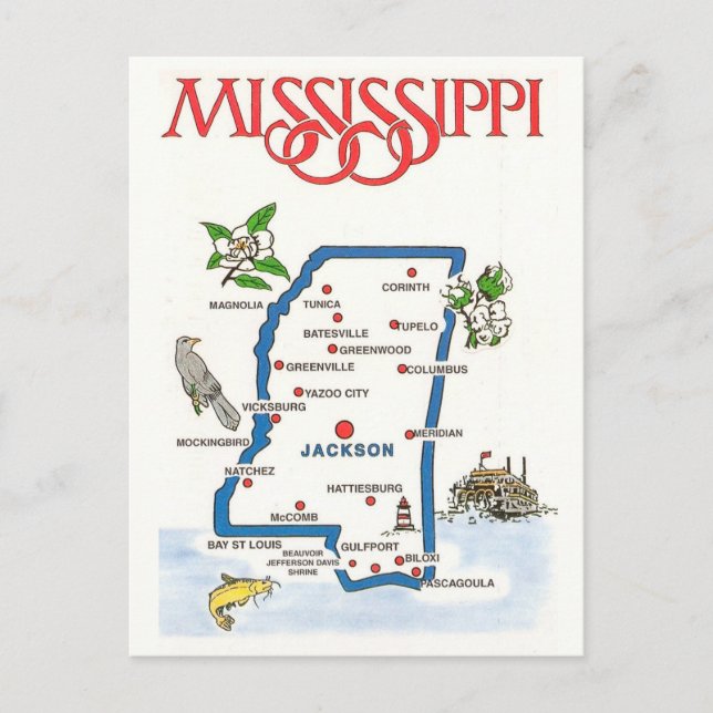Postal Mapa de Mississippi  (Anverso)