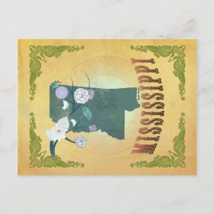 Postal Mapa de Mississippi con hermosos pájaros
