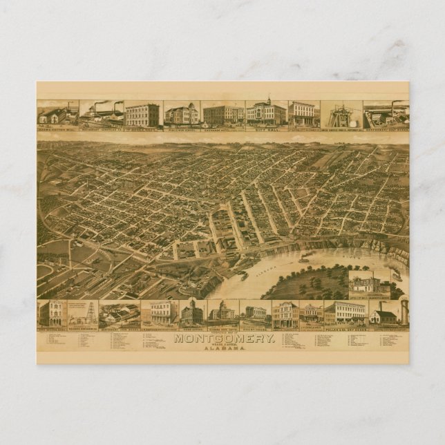 Postal Mapa de Montgomery, capital de Alabama (1887) (Anverso)
