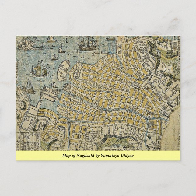 Postal Mapa de Nagasaki de Yamatoya Ukiyoe (Anverso)
