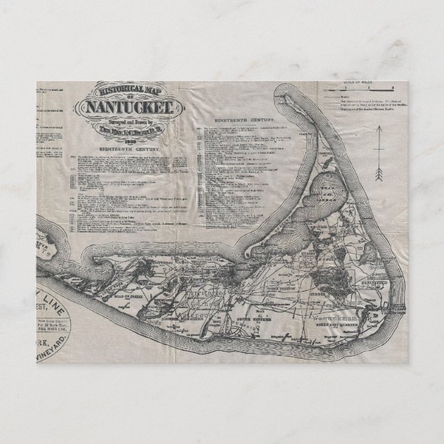 Postal Mapa de Nantucket de época (Anverso)
