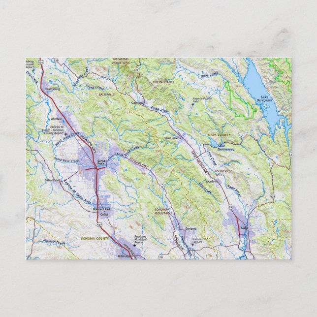 Postal Mapa de Napa a Healdsburg CA (Anverso)