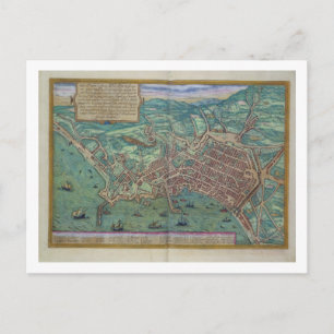 Postal Mapa de Nápoles, de 'Civitates Orbis Terrarum' por